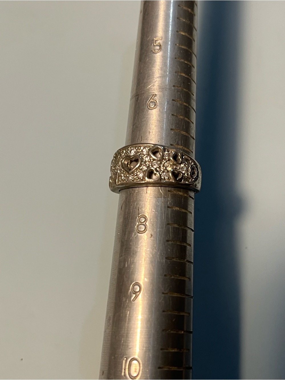 Sterling Heart Band Ring with Pave Accents - Silver Tone Sz 7